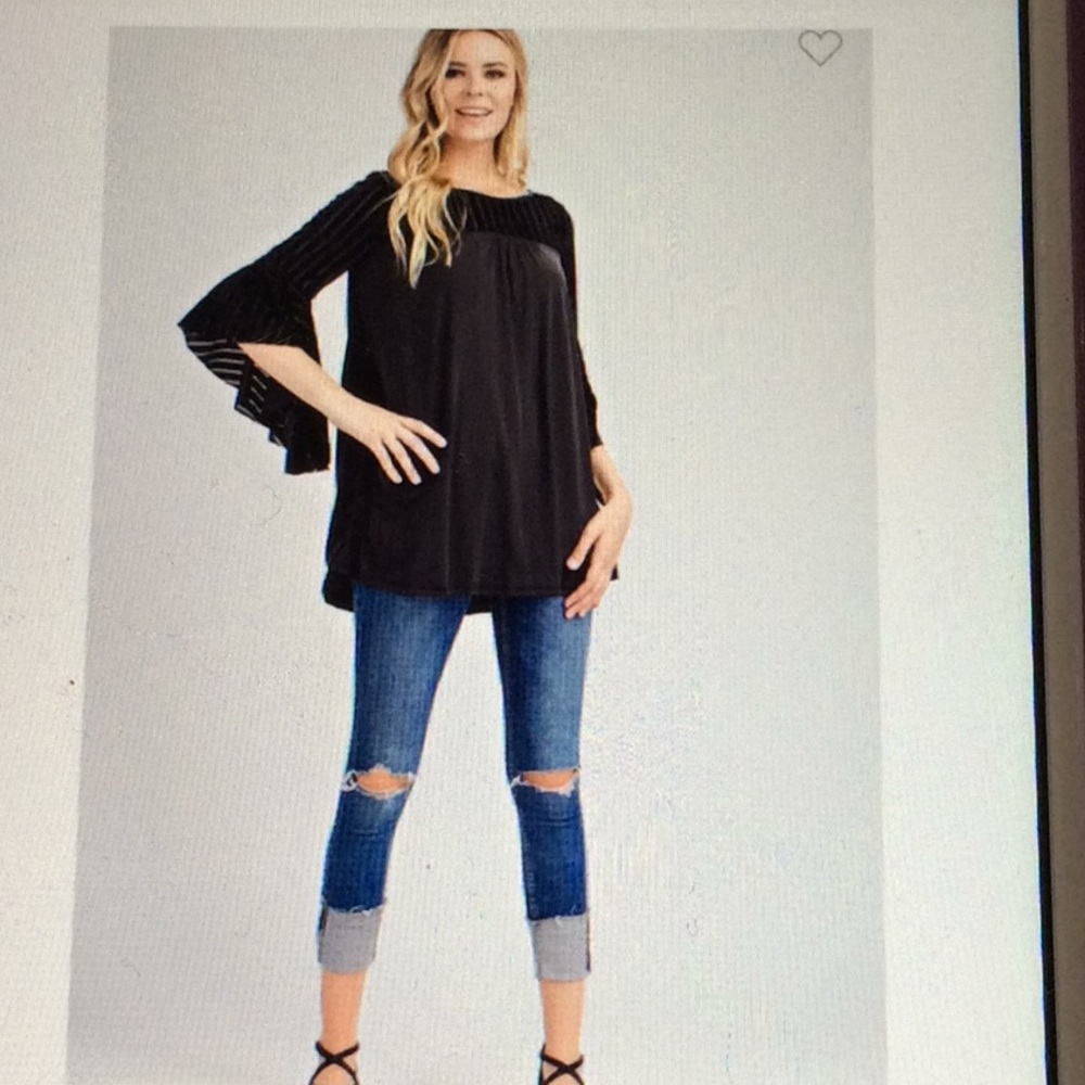 Boutique: Beautiful truly unique top boutique bell sleeve velvet black top.